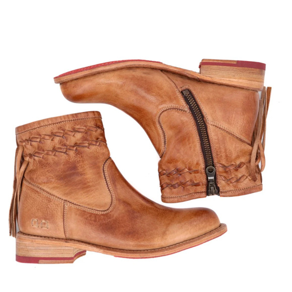 BED STU TAN CRAVEN LEATHER FRINGE WOVEN DETAILS ANKLE BOOTIES BOOTS SZ 8.5 - Picture 3 of 13